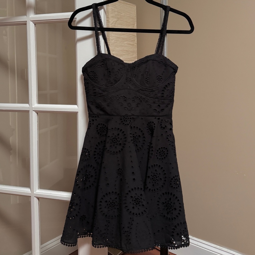 Zara Embroidered Eyelet Corset Black Dress